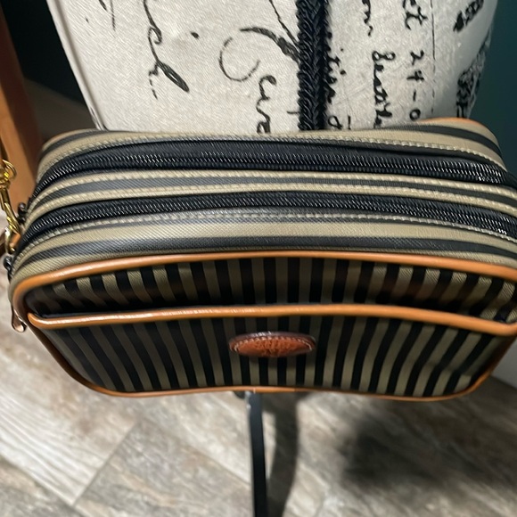 Allan Edward 90s Pequin striped,coated leather crossbody bag. removable straps - Picture 5 of 15